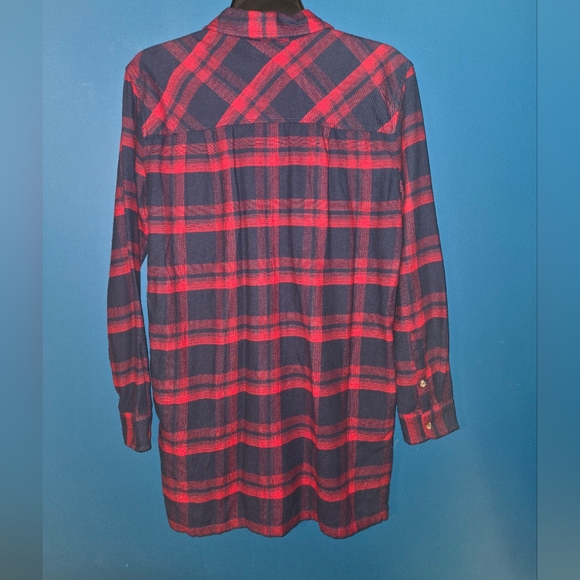 Forever 21 Navy & Red Plaid Button Down dress, Size Small - Picture 4 of 11